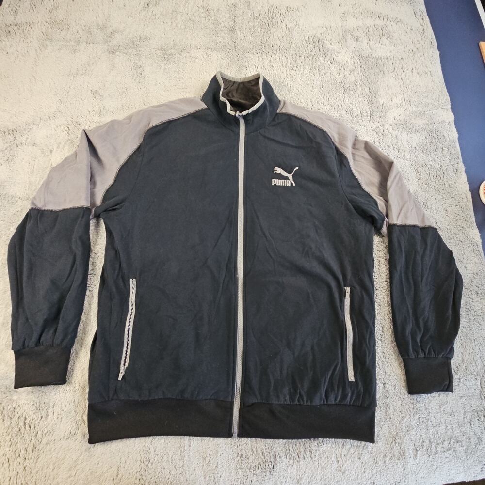 Mens Large Black/Grey Athletic Reversible Full Zip Track Jacket by PUMA